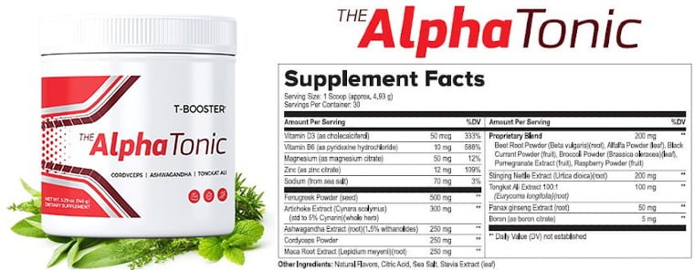 Alpha Tonic T Booster Ingredients Label